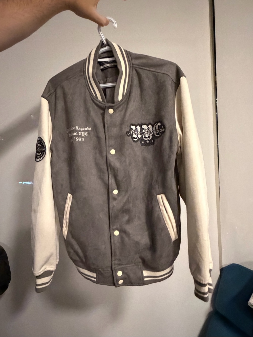 Men's Grey and Cream Varsity Jacket